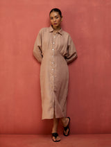 Masaru Buttoned Linen Dress - Dusty Rose