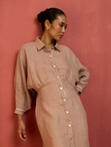 Masaru Buttoned Linen Dress - Dusty Rose