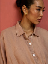 Masaru Buttoned Linen Dress - Dusty Rose