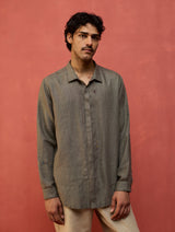Zuma Hand-Embroidered Linen Shirt - Grey