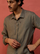Zuma Hand-Embroidered Linen Shirt - Grey