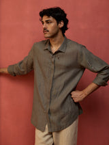 Zuma Hand-Embroidered Linen Shirt - Grey
