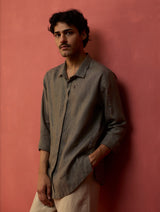 Zuma Hand-Embroidered Linen Shirt - Grey