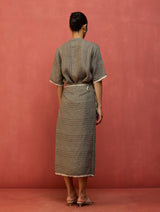 Karo Stripe Linen Wrap Dress - Grey
