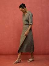 Karo Stripe Linen Wrap Dress - Grey