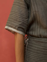 Karo Stripe Linen Wrap Dress - Grey