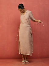 Karo Stripe Linen Wrap Dress - Dusty Rose