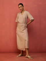 Karo Stripe Linen Wrap Dress - Dusty Rose