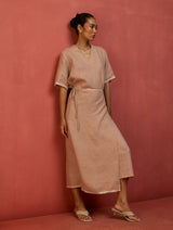 Karo Stripe Linen Wrap Dress - Dusty Rose