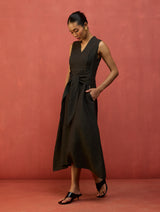 Tako Sleeveless Linen Knot Dress - Charcoal
