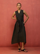 Tako Sleeveless Linen Knot Dress - Charcoal