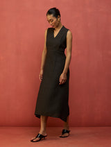 Tako Sleeveless Linen Knot Dress - Charcoal