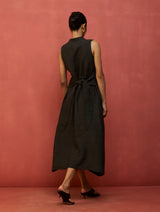 Tako Sleeveless Linen Knot Dress - Charcoal