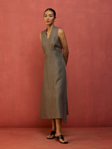 Tako Sleeveless Linen Knot Dress - Grey