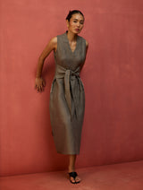 Tako Sleeveless Linen Knot Dress - Grey