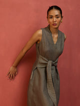 Tako Sleeveless Linen Knot Dress - Grey