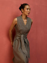 Tako Sleeveless Linen Knot Dress - Grey