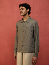 Hiro Pocket Embroidered Linen Shirt - Grey