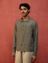 Hiro Pocket Embroidered Linen Shirt - Grey
