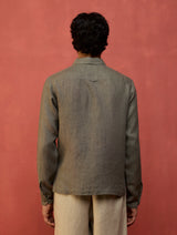 Hiro Pocket Embroidered Linen Shirt - Grey