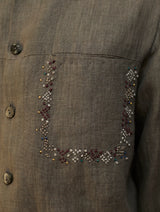 Hiro Pocket Embroidered Linen Shirt - Grey