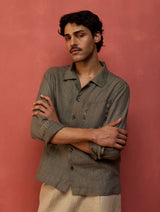 Hiro Pocket Embroidered Linen Shirt - Grey