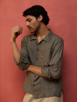 Hiro Pocket Embroidered Linen Shirt - Grey