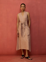 Tako Sleeveless Linen Knot Dress - Dusty Rose