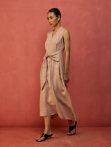 Tako Sleeveless Linen Knot Dress - Dusty Rose