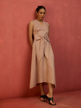 Tako Sleeveless Linen Knot Dress - Dusty Rose
