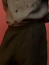 Hiro Pocket Embroidered Linen Shirt - Grey