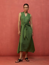 Tako Sleeveless Linen Knot Dress - Fern Green