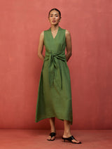 Tako Sleeveless Linen Knot Dress - Fern Green