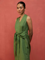 Tako Sleeveless Linen Knot Dress - Fern Green