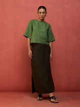 Mariko Cropped Linen Co-ord Set - Fern Green