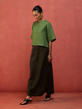 Mariko Cropped Linen Co-ord Set - Fern Green