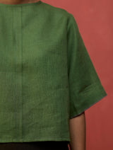 Mariko Cropped Linen Top - Fern Green