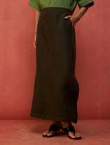 Hiro Linen Skirt - Olive Charcoal
