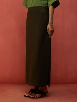 Hiro Linen Skirt - Olive Charcoal