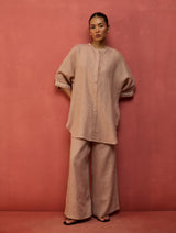 Sumire Curved Hem Linen Top - Dusty Rose