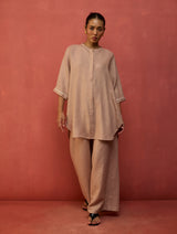 Sumire Curved Hem Linen Top - Dusty Rose