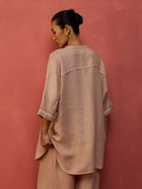 Sumire Curved Hem Linen Top - Dusty Rose