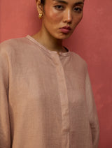 Sumire Curved Hem Linen Top - Dusty Rose
