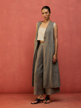 Misato Stripe Linen Overlay - Grey