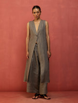 Misato Stripe Linen Overlay - Grey