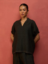 Hoshi Linen Top - Charcoal