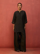 Sumire Curved Hem Linen Co-ord Set - Charcoal