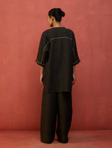 Sumire Curved Hem Linen Co-ord Set - Charcoal