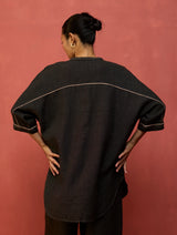 Sumire Curved Hem Linen Co-ord Set - Charcoal