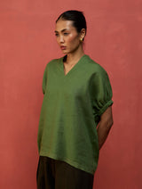 Hoshi Linen Top - Fern Green